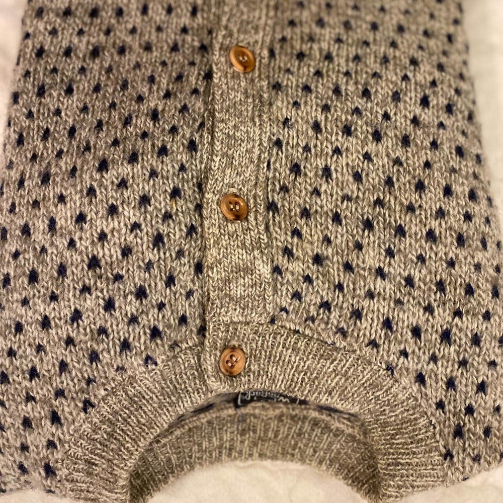 Woolrich button-down sweater in beige and navy blue Birds Eye - Picture 10 of 14